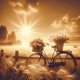 A warmly lit sepia-toned image that exudes happiness. The scene includes a quaint countryside setting during the golden hour, with a soft sun casting copy