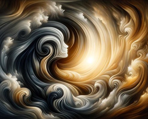 An abstract image that represents contemplation and resilience during challenging times, transformed into black and white with a sepia tone to add a c copy