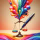 The image features a vibrant, multicolored fountain pen, symbolizing the creative writer